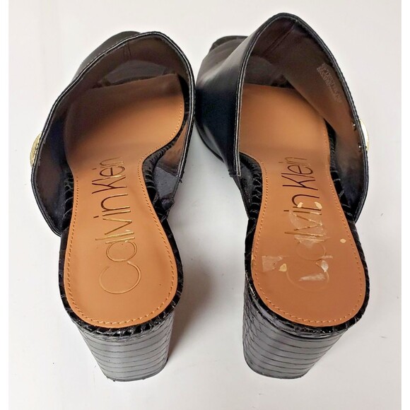 Calvin Klein Women’s Open Toe Mule Chunky Heel Snakeskin Accent Size 11M NWOB - Picture 7 of 14